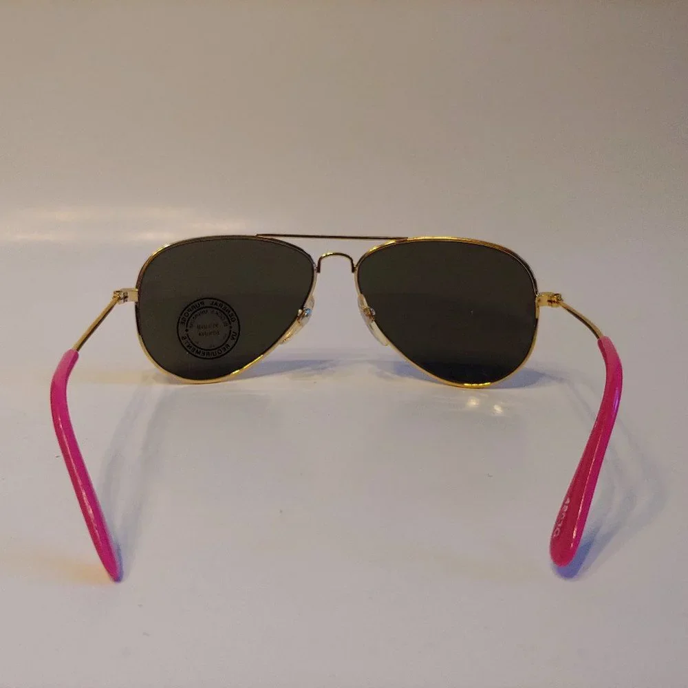 (NWT) Vintage 90's Kids Aviator Metal Sports Sunglasses (Gold/H.Pink)